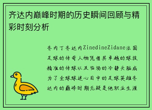 齐达内巅峰时期的历史瞬间回顾与精彩时刻分析